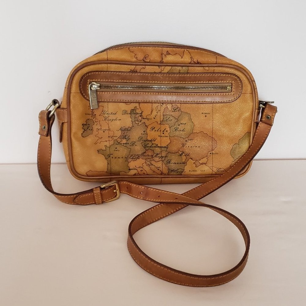ALVIERO MARTINI L'CLASSE Vintage Geo Print Leather Shoulder Bag from Italy